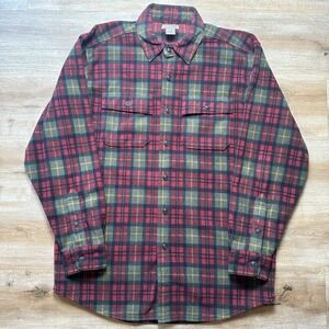 LL Bean Flannel Shacket Mens Medium Red Plaid Shirt Utility‎ Pockets Cabincore